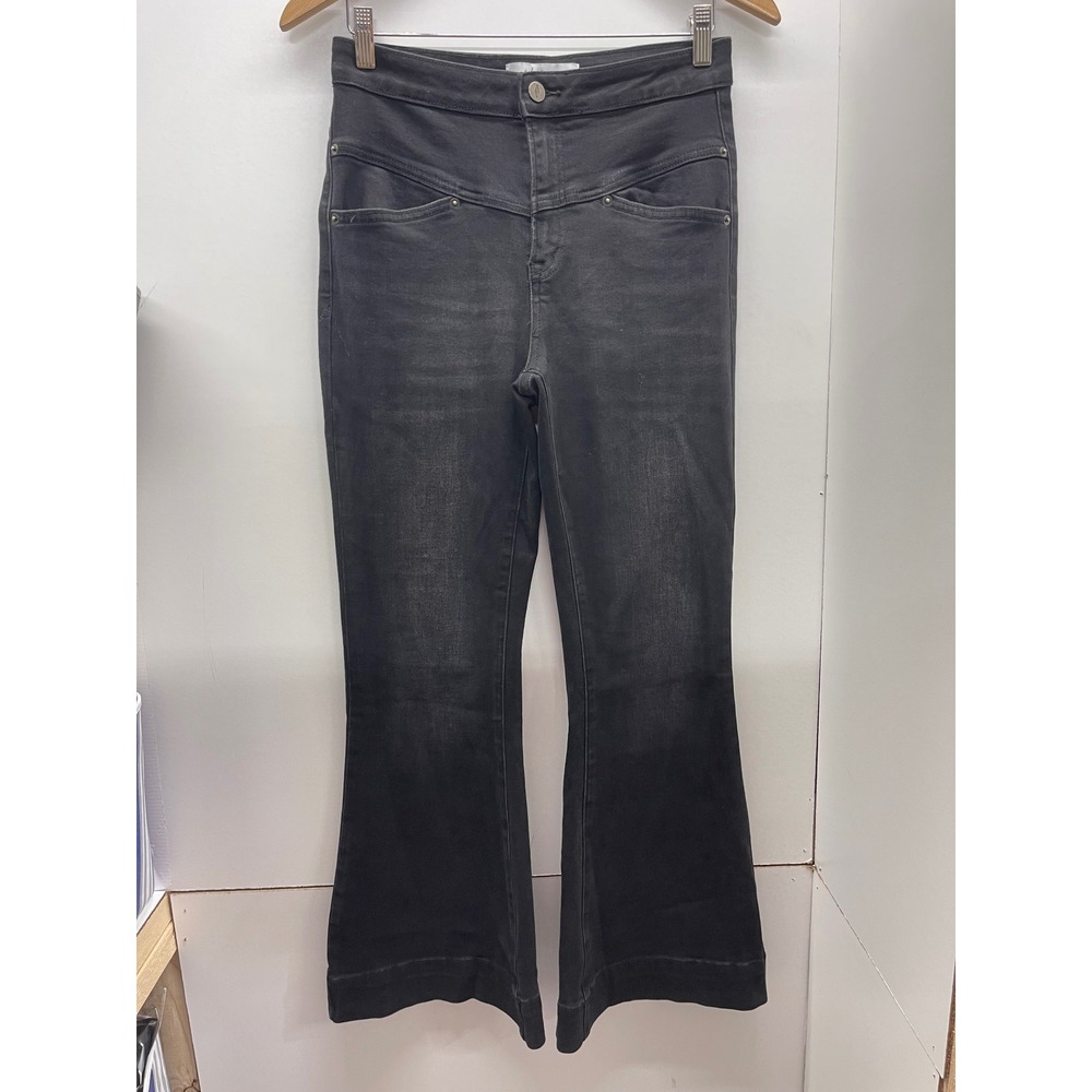 Denim Bar Womens High Waisted Flare Jeans Faded Black Size 5/27 Retro Style